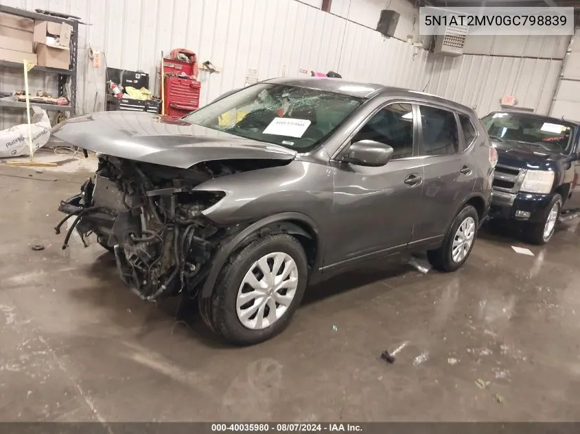 5N1AT2MV0GC798839 2016 Nissan Rogue S/Sl/Sv