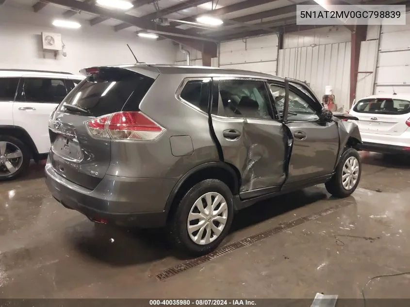 2016 Nissan Rogue S/Sl/Sv VIN: 5N1AT2MV0GC798839 Lot: 40035980