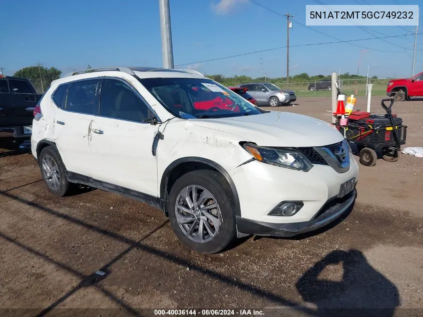 2016 Nissan Rogue Sl VIN: 5N1AT2MT5GC749232 Lot: 40036144