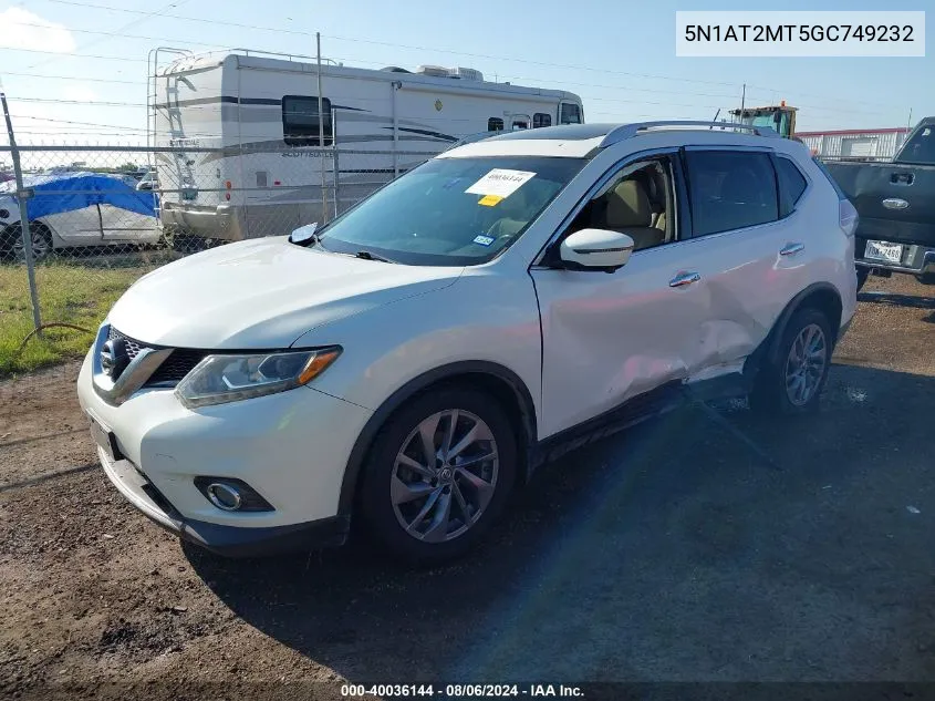 2016 Nissan Rogue Sl VIN: 5N1AT2MT5GC749232 Lot: 40036144