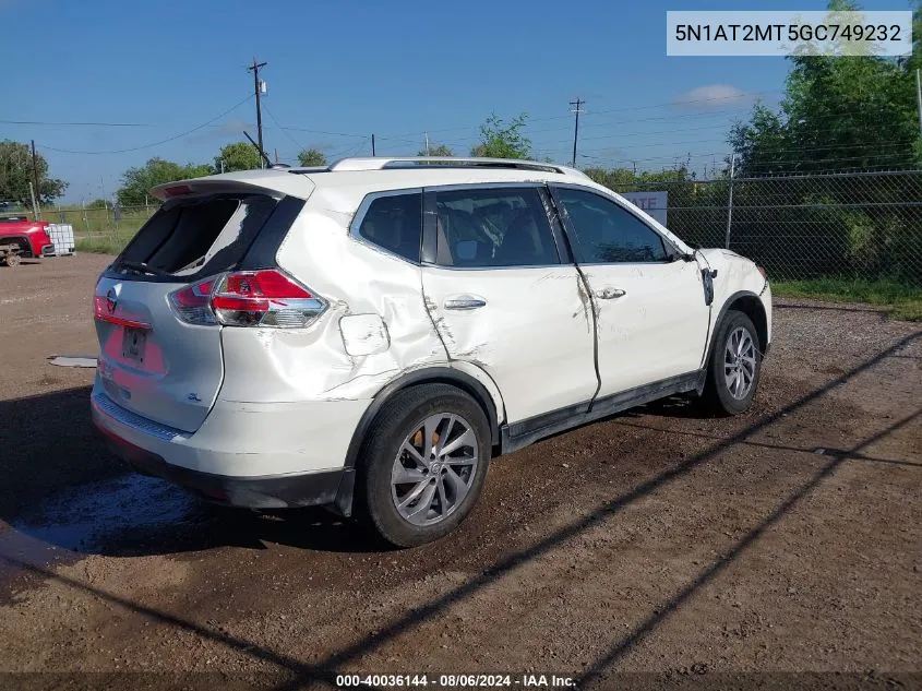 2016 Nissan Rogue Sl VIN: 5N1AT2MT5GC749232 Lot: 40036144