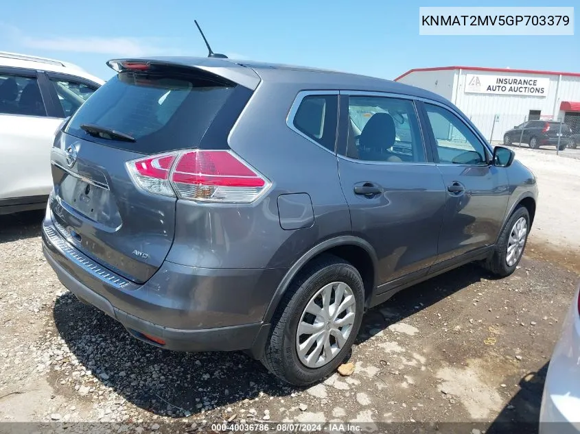 2016 Nissan Rogue S VIN: KNMAT2MV5GP703379 Lot: 40036786