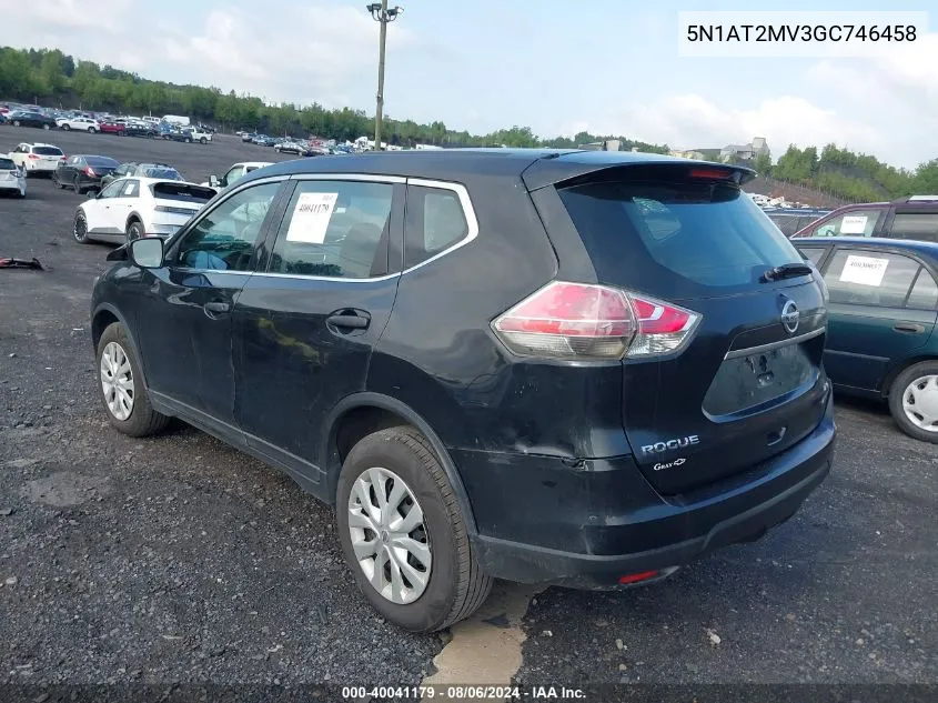 2016 Nissan Rogue S/Sl/Sv VIN: 5N1AT2MV3GC746458 Lot: 40041179