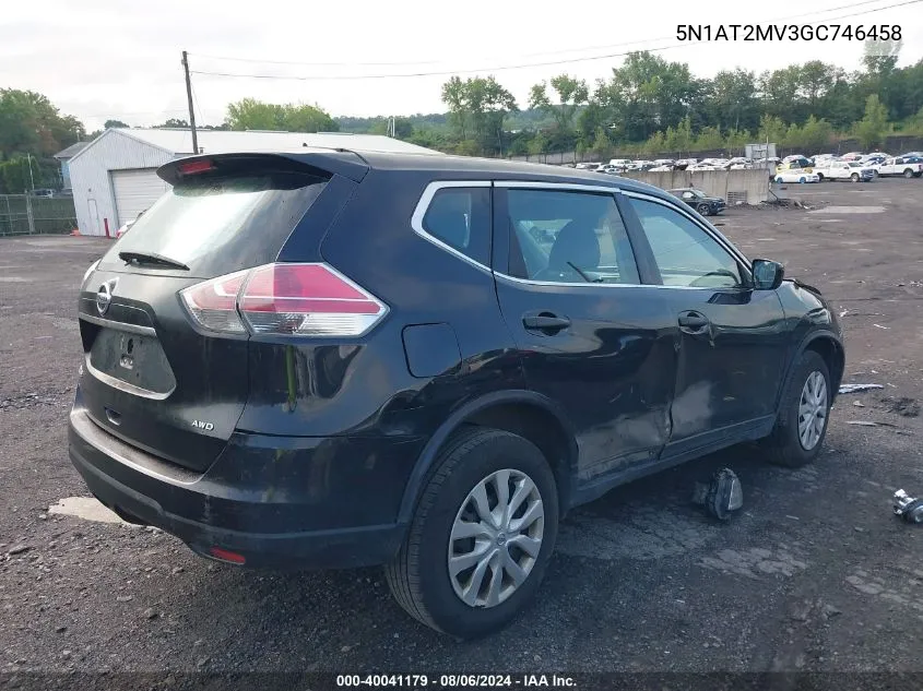 2016 Nissan Rogue S/Sl/Sv VIN: 5N1AT2MV3GC746458 Lot: 40041179