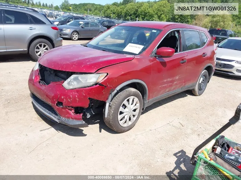 2016 Nissan Rogue S VIN: JN8AT2MT1GW001326 Lot: 40059850