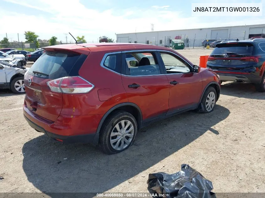 2016 Nissan Rogue S VIN: JN8AT2MT1GW001326 Lot: 40059850