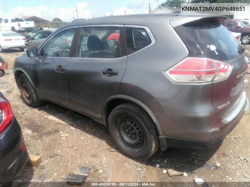 2016 Nissan Rogue S VIN: KNMAT2MV4GP648651 Lot: 40074759