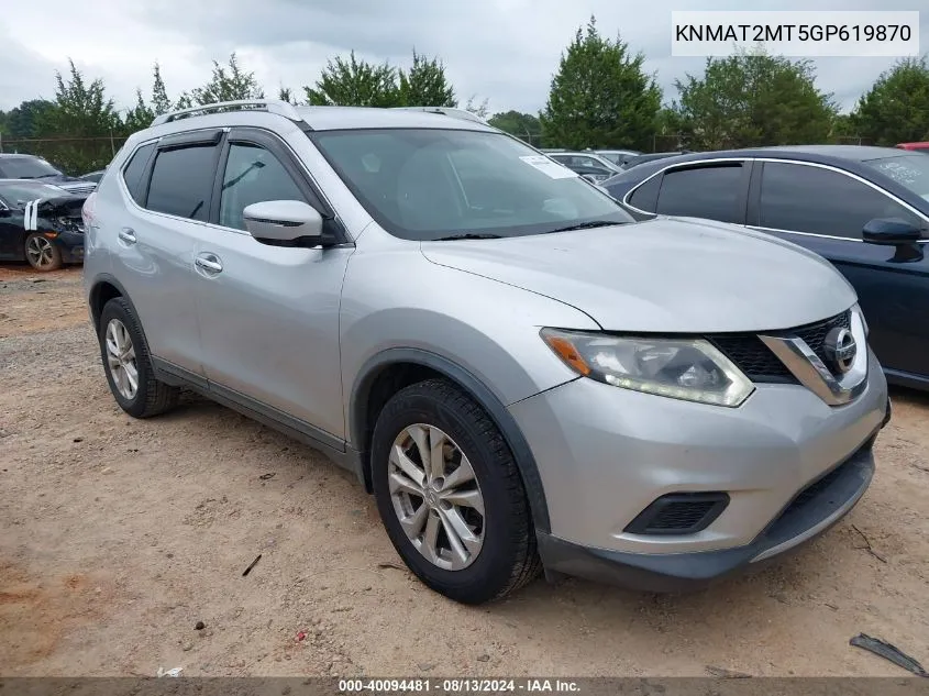 2016 Nissan Rogue Sv VIN: KNMAT2MT5GP619870 Lot: 40094481