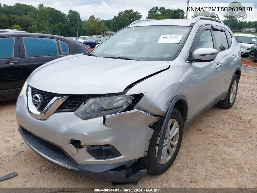 2016 Nissan Rogue Sv VIN: KNMAT2MT5GP619870 Lot: 40094481