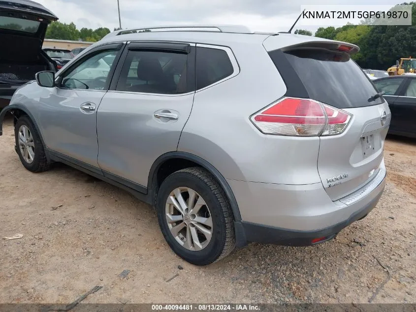 2016 Nissan Rogue Sv VIN: KNMAT2MT5GP619870 Lot: 40094481