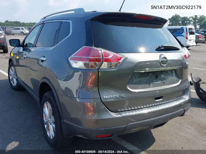 2016 Nissan Rogue S/Sl/Sv VIN: 5N1AT2MV3GC922179 Lot: 40108609