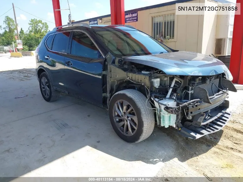 2016 Nissan Rogue Sl VIN: 5N1AT2MT2GC751858 Lot: 40113154