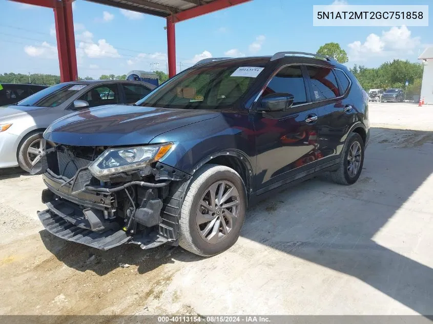 2016 Nissan Rogue Sl VIN: 5N1AT2MT2GC751858 Lot: 40113154