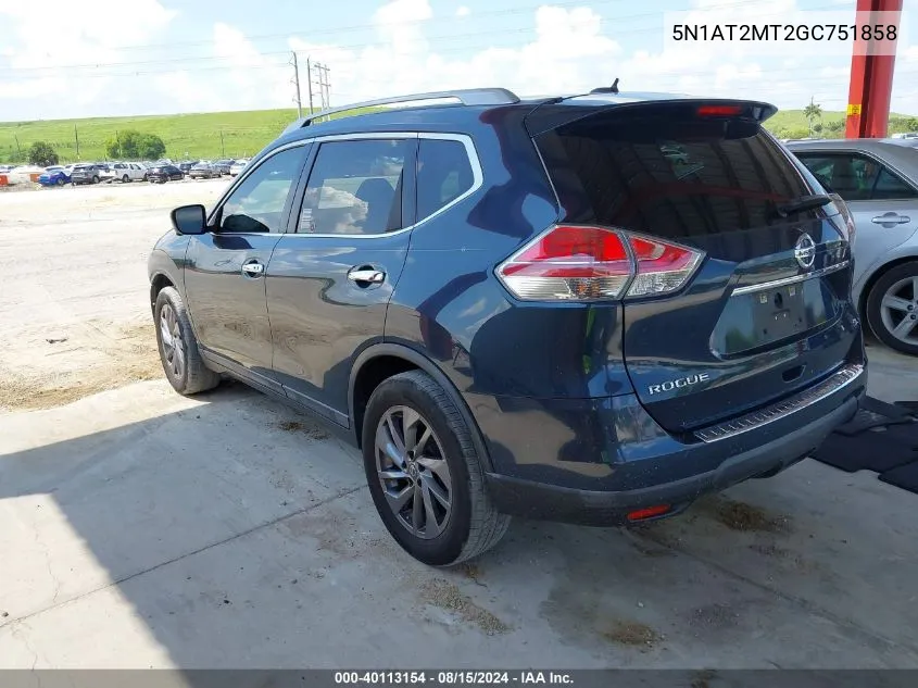 2016 Nissan Rogue Sl VIN: 5N1AT2MT2GC751858 Lot: 40113154