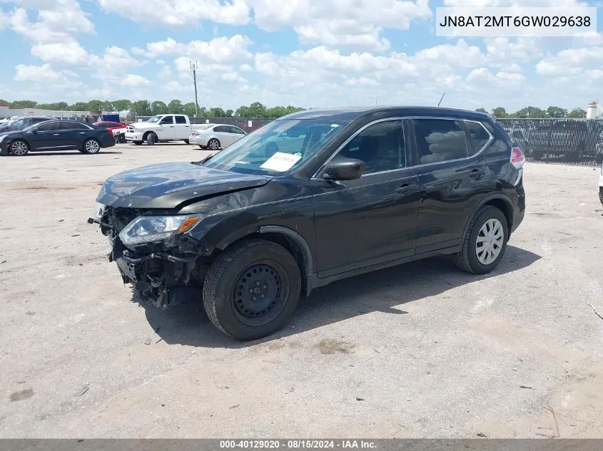 2016 Nissan Rogue S VIN: JN8AT2MT6GW029638 Lot: 40129020