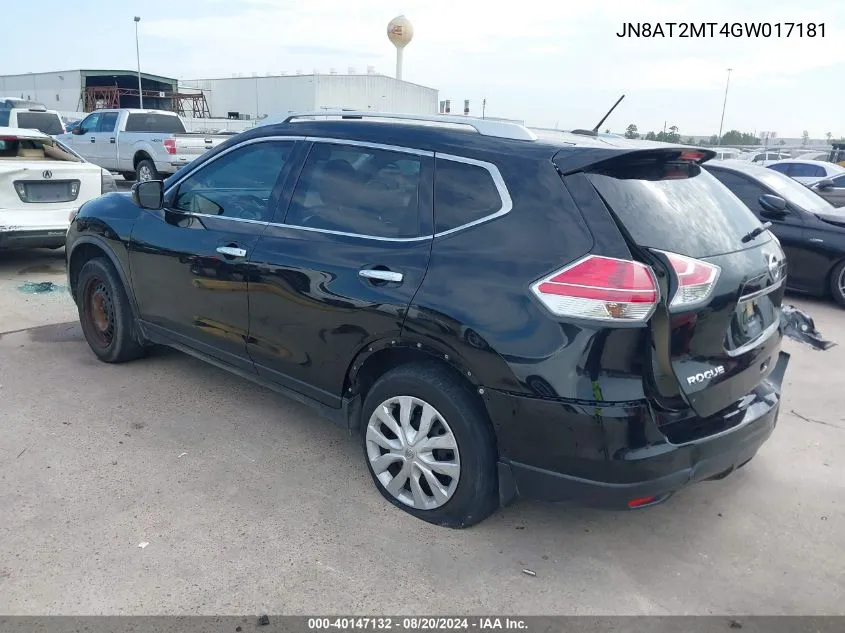 2016 Nissan Rogue S/Sl/Sv VIN: JN8AT2MT4GW017181 Lot: 40147132