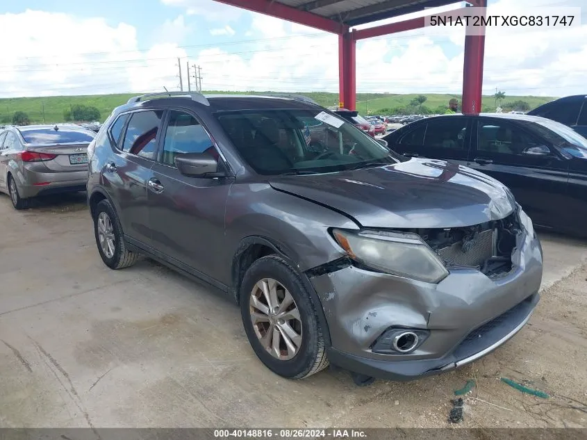 2016 Nissan Rogue Sv VIN: 5N1AT2MTXGC831747 Lot: 40148816