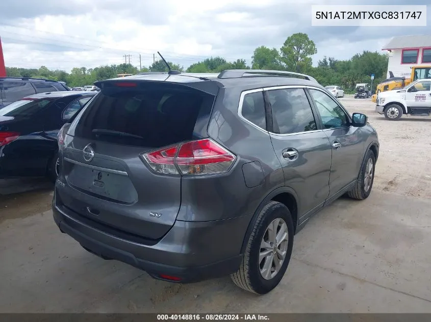 2016 Nissan Rogue Sv VIN: 5N1AT2MTXGC831747 Lot: 40148816