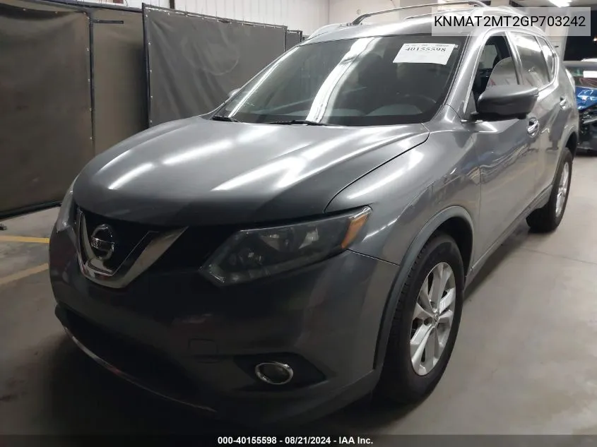 2016 Nissan Rogue Sv VIN: KNMAT2MT2GP703242 Lot: 40155598