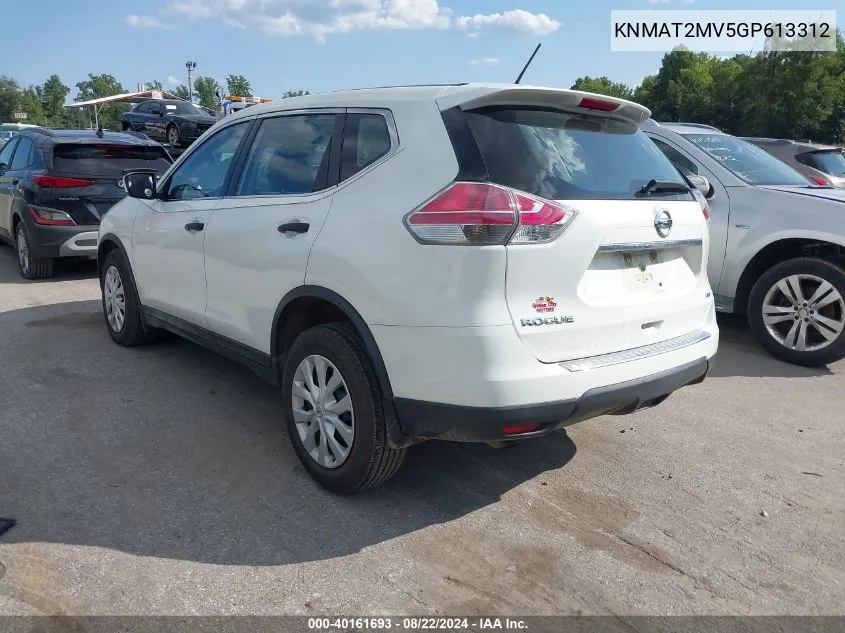 2016 Nissan Rogue S VIN: KNMAT2MV5GP613312 Lot: 40161693