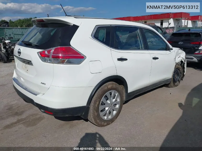 2016 Nissan Rogue S VIN: KNMAT2MV5GP613312 Lot: 40161693