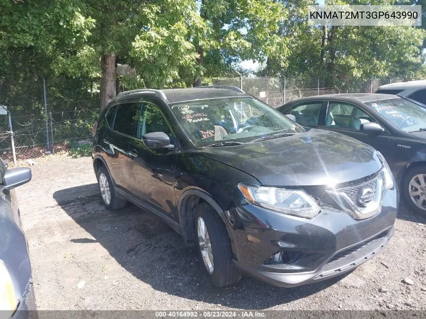 2016 Nissan Rogue Sv VIN: KNMAT2MT3GP643990 Lot: 40164992