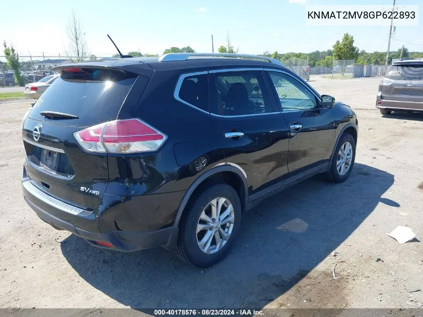 2016 Nissan Rogue Sv VIN: KNMAT2MV8GP622893 Lot: 40178576