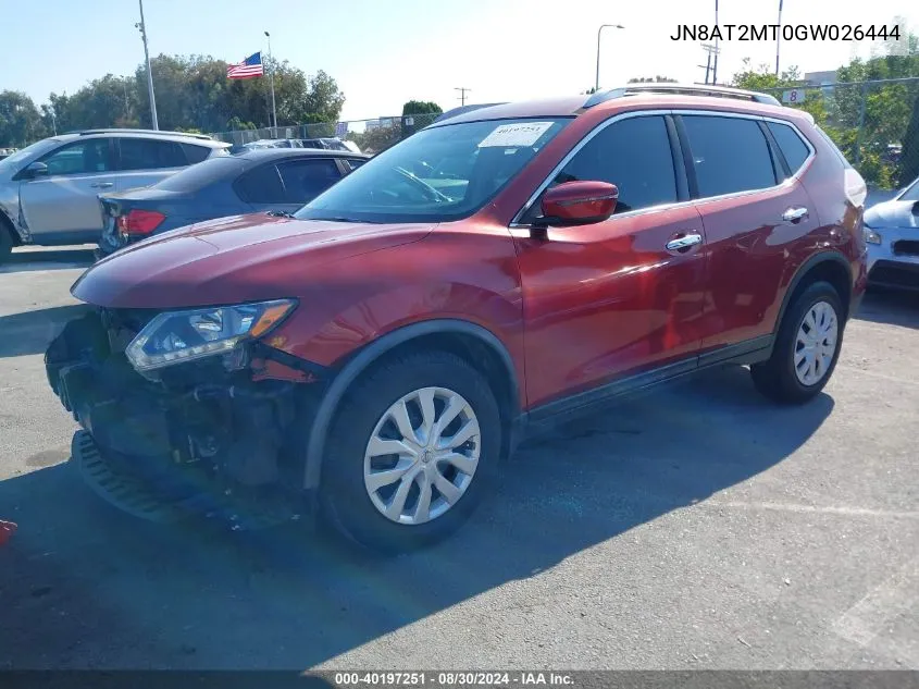 2016 Nissan Rogue S VIN: JN8AT2MT0GW026444 Lot: 40197251