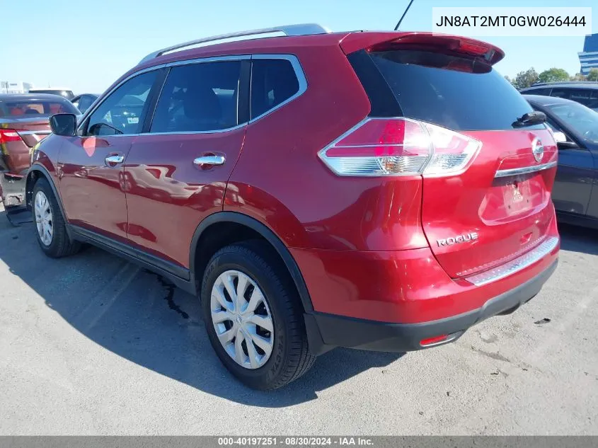 2016 Nissan Rogue S VIN: JN8AT2MT0GW026444 Lot: 40197251