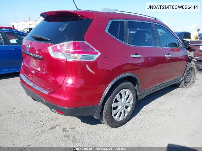 2016 Nissan Rogue S VIN: JN8AT2MT0GW026444 Lot: 40197251