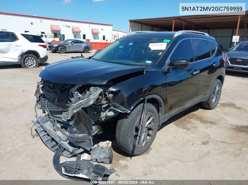 2016 Nissan Rogue Sl VIN: 5N1AT2MV2GC759959 Lot: 40201807