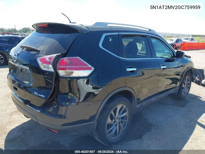 2016 Nissan Rogue Sl VIN: 5N1AT2MV2GC759959 Lot: 40201807