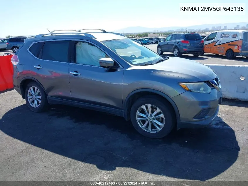 2016 Nissan Rogue Sv VIN: KNMAT2MV5GP643135 Lot: 40212463