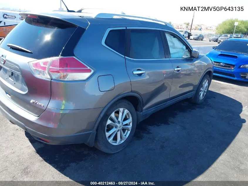 2016 Nissan Rogue Sv VIN: KNMAT2MV5GP643135 Lot: 40212463