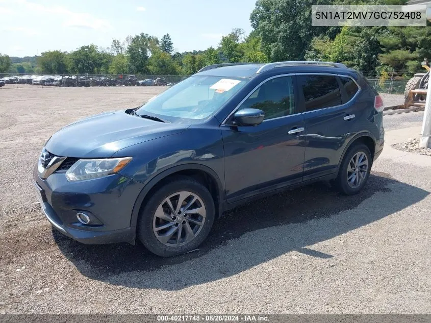 2016 Nissan Rogue Sl VIN: 5N1AT2MV7GC752408 Lot: 40217748