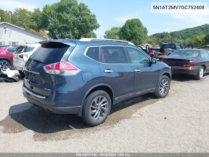 2016 Nissan Rogue Sl VIN: 5N1AT2MV7GC752408 Lot: 40217748