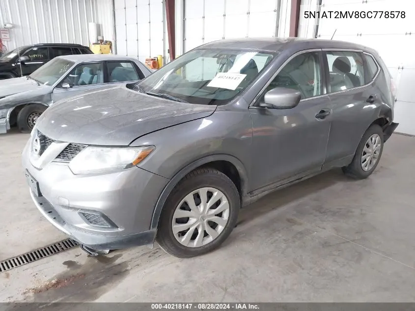 2016 Nissan Rogue S/Sl/Sv VIN: 5N1AT2MV8GC778578 Lot: 40218147