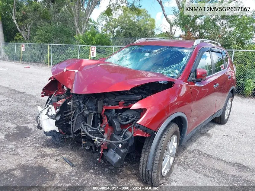 2016 Nissan Rogue Sv VIN: KNMAT2MV5GP637867 Lot: 40243017