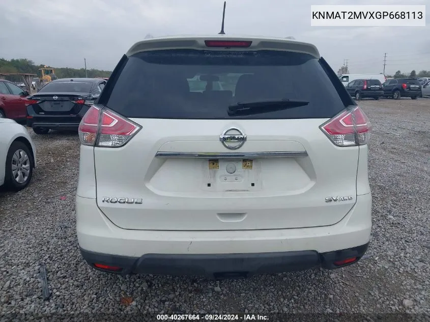 2016 Nissan Rogue Sv VIN: KNMAT2MVXGP668113 Lot: 40267664