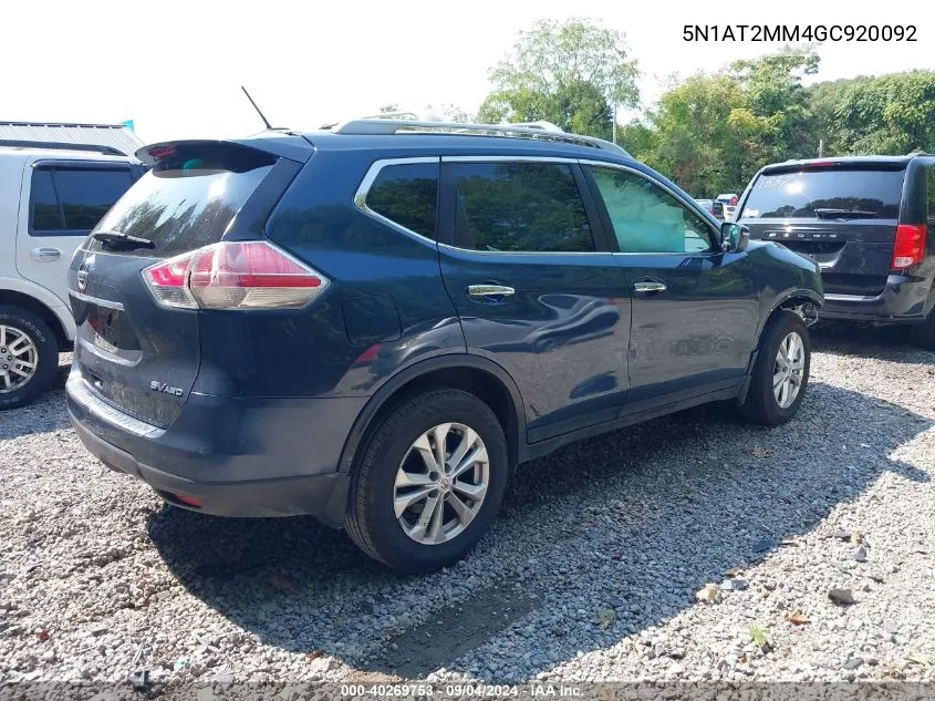 2016 Nissan Rogue Sv VIN: 5N1AT2MM4GC920092 Lot: 40269753