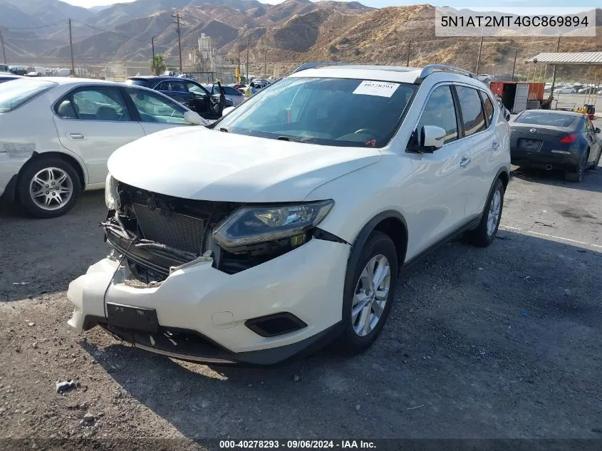 2016 Nissan Rogue Sv VIN: 5N1AT2MT4GC869894 Lot: 40278293