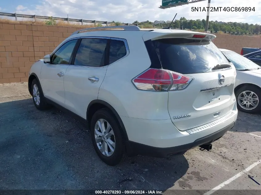 2016 Nissan Rogue Sv VIN: 5N1AT2MT4GC869894 Lot: 40278293