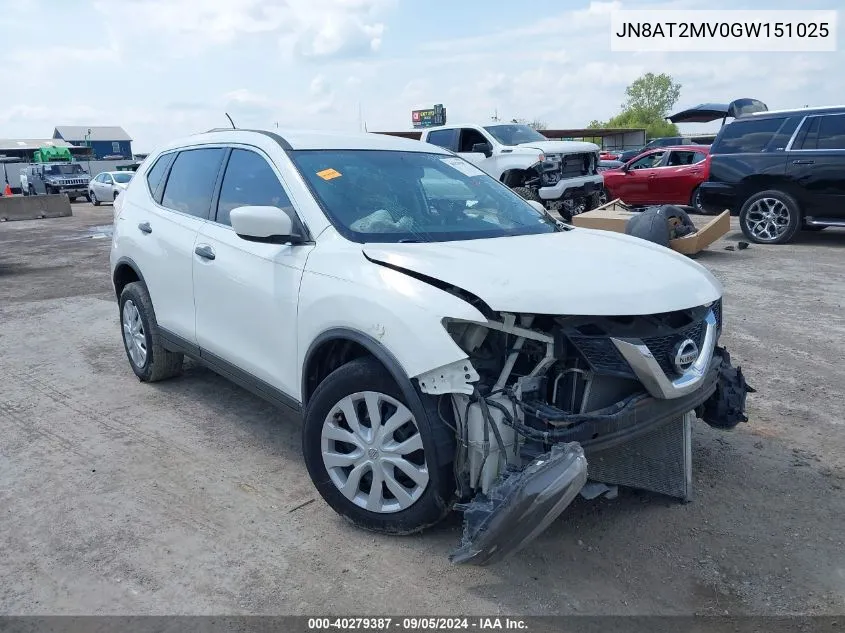 2016 Nissan Rogue S/Sl/Sv VIN: JN8AT2MV0GW151025 Lot: 40279387