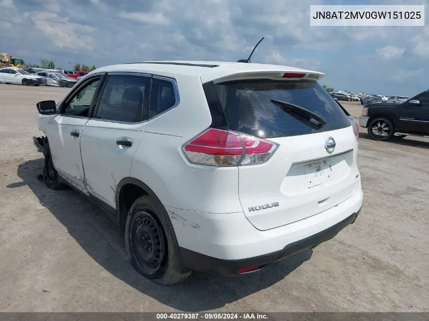 JN8AT2MV0GW151025 2016 Nissan Rogue S/Sl/Sv