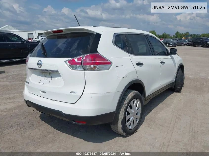 2016 Nissan Rogue S/Sl/Sv VIN: JN8AT2MV0GW151025 Lot: 40279387