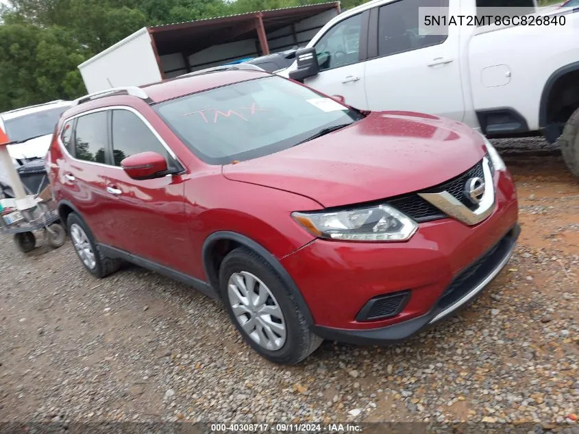 2016 Nissan Rogue S/Sl/Sv VIN: 5N1AT2MT8GC826840 Lot: 40308717