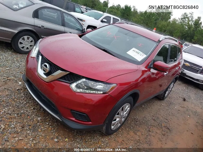 2016 Nissan Rogue S/Sl/Sv VIN: 5N1AT2MT8GC826840 Lot: 40308717