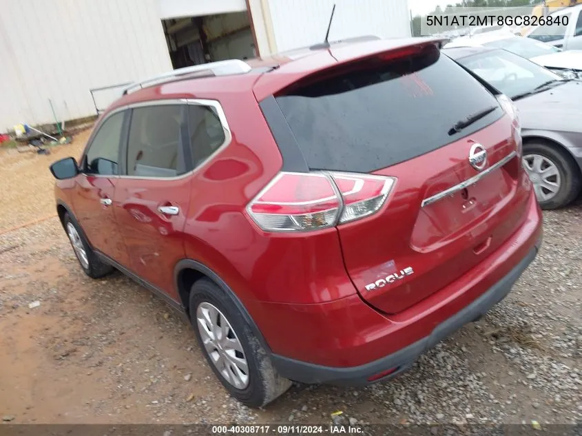 2016 Nissan Rogue S/Sl/Sv VIN: 5N1AT2MT8GC826840 Lot: 40308717