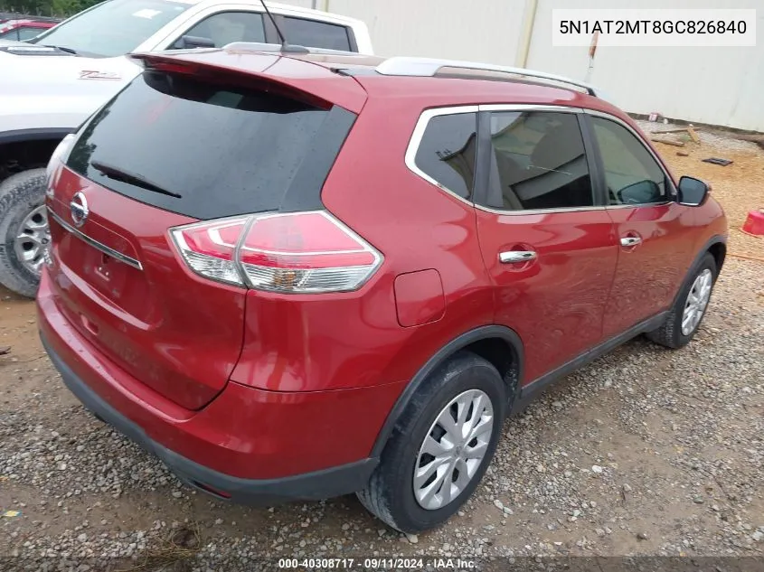 2016 Nissan Rogue S/Sl/Sv VIN: 5N1AT2MT8GC826840 Lot: 40308717