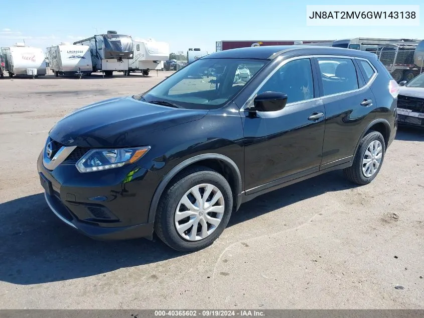 2016 Nissan Rogue S VIN: JN8AT2MV6GW143138 Lot: 40365602